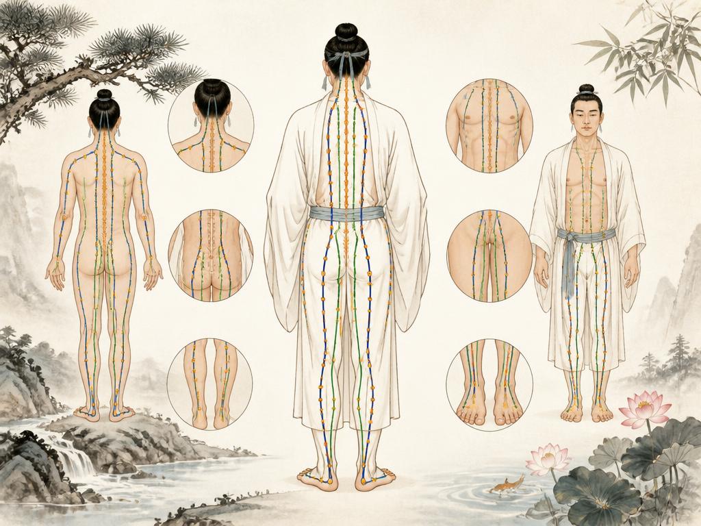 Ilustração do meridiano Bexiga